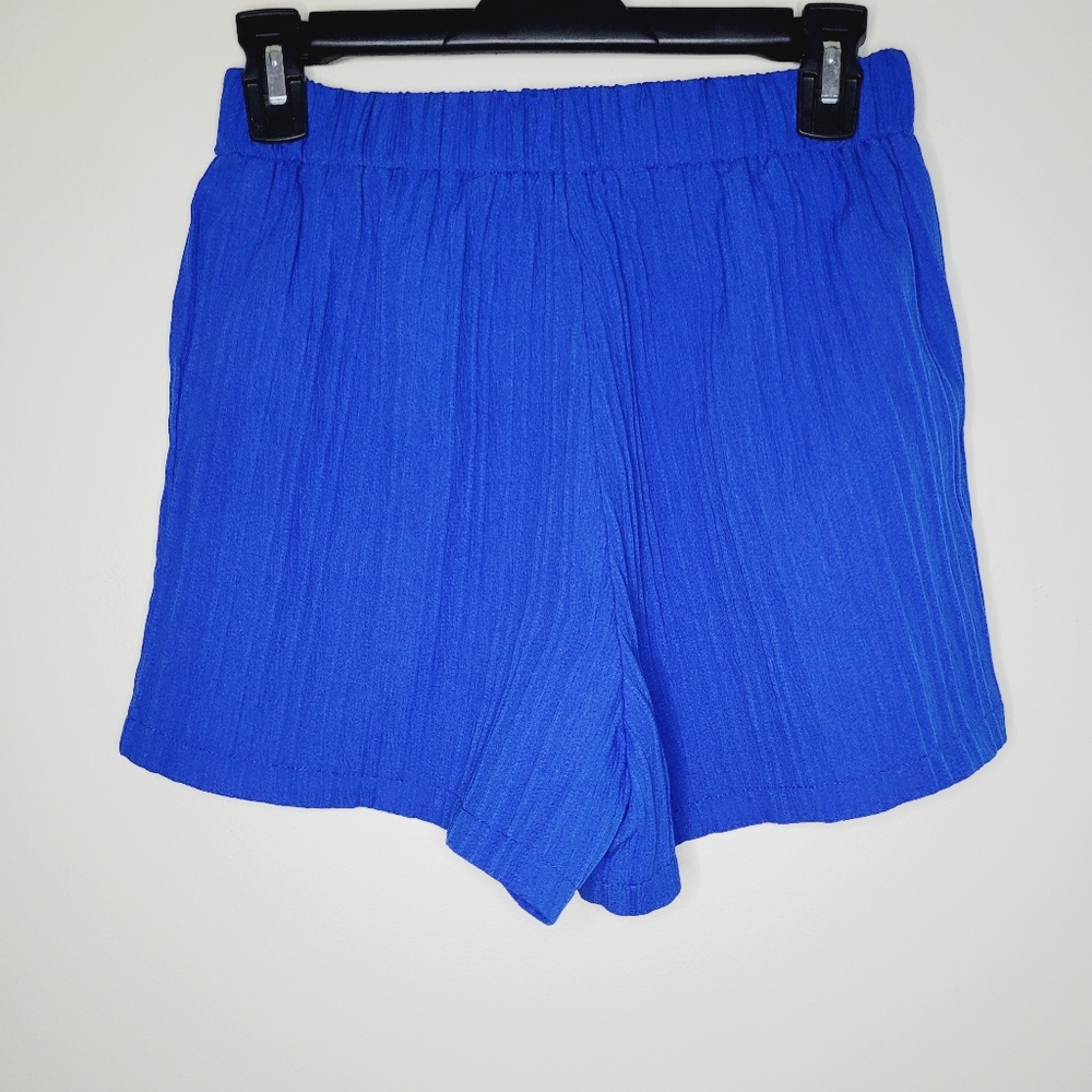 Shein Crinkle Gauze Shorts Pull On Blue Women's Medium Summer Easy Fun